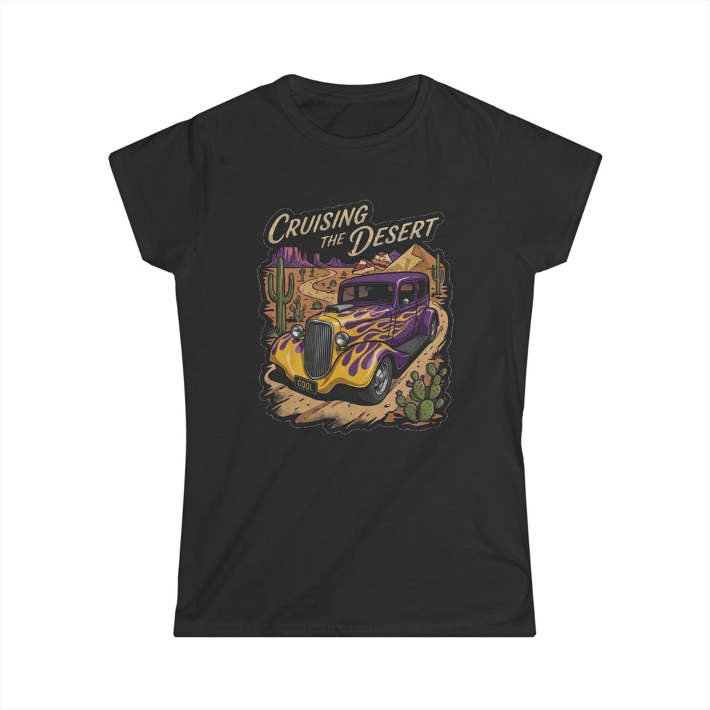 Crusing the desert with purple and gold flamed coupe desert scene and cactus botanical Blue Flames design Studio