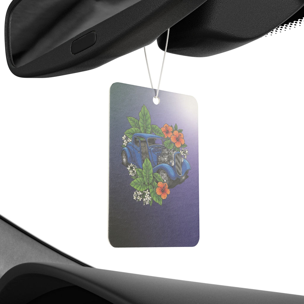Vintage Blue hotrod Car Air Freshener — Floral Retro Auto Scent