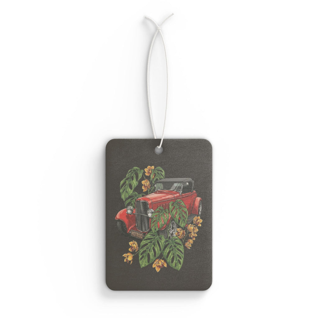 Vintage Red Car Air Freshener — Retro Automobile & Tropical Leaf Scented Car Accessory