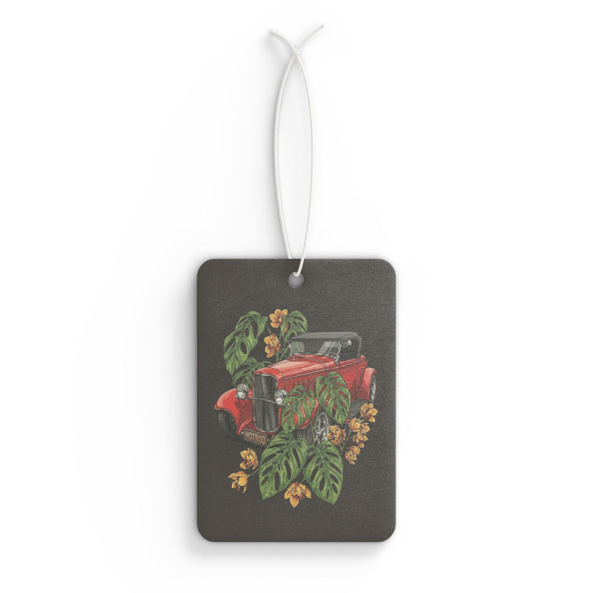 Vintage Red Car Air Freshener — Retro Automobile & Tropical Leaf Scented Car Accessory