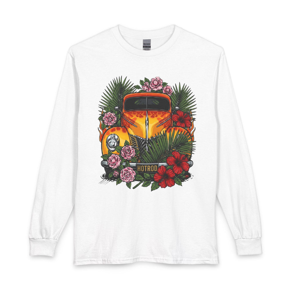 Hotrod Vintage Car Long Sleeve Tee — Tropical Floral Classic Custom Cars