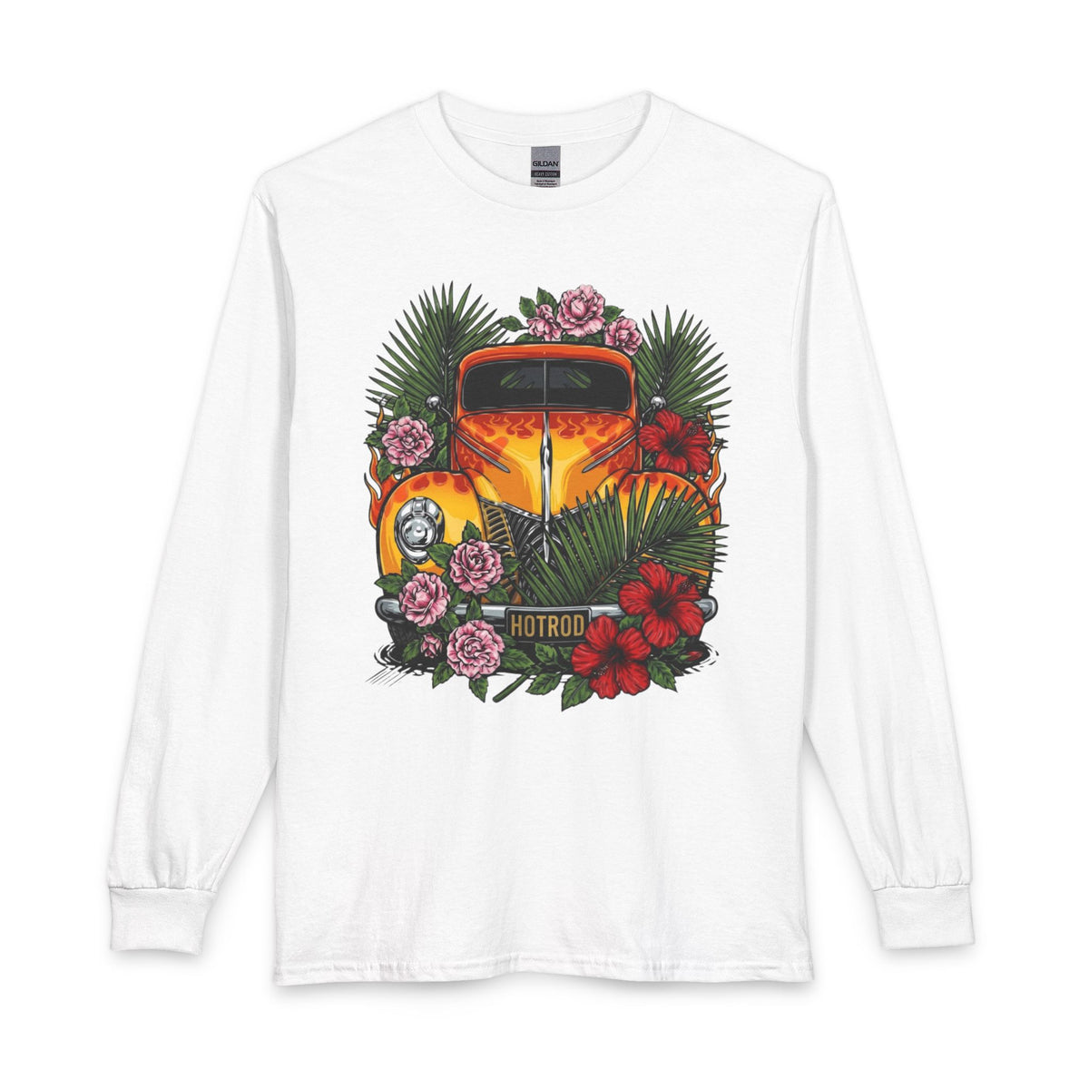 Hotrod Vintage Car Long Sleeve Tee — Tropical Floral Classic Custom Cars