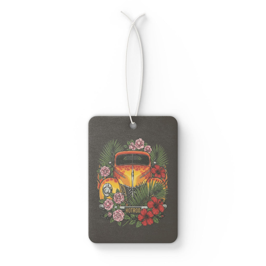 Car Air Freshener — Retro Yellow Flamed hotrod Floral Scented Ornament