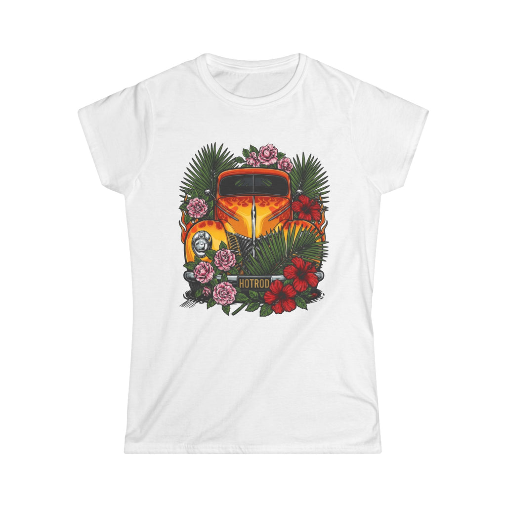 Women's Tee — Classic orange vintage hotrod with flames