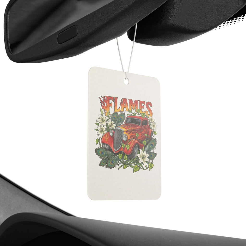 Vintage Flames Car Air Freshener — Retro Hot Rod Floral Design