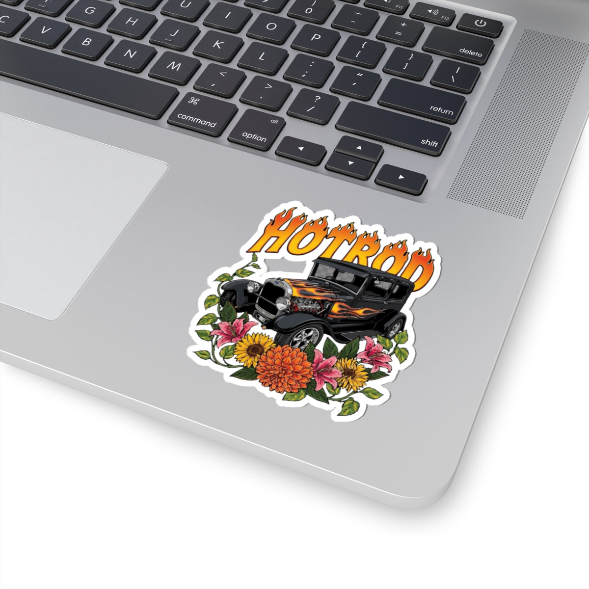 Hotrod Floral Sticker — Vintage Flame Car Kiss-Cut Decal