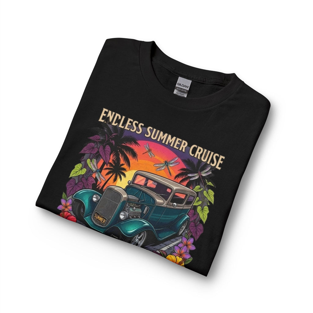 Hot Rod Haven Long Sleeve Tee — “Endless Summer Cruise” Vintage Car Beach Shirt with botanicals