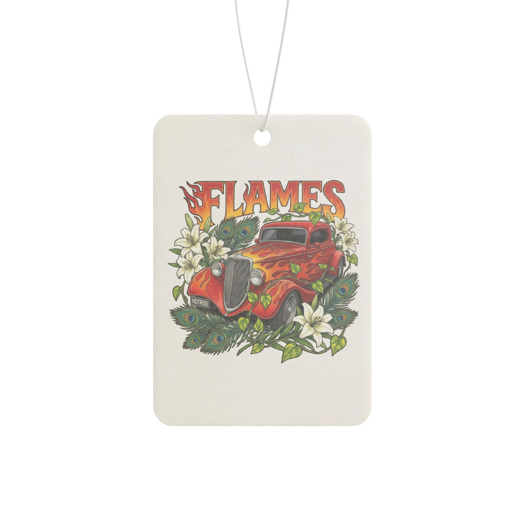 Vintage Flames Car Air Freshener — Retro Hot Rod Floral Design