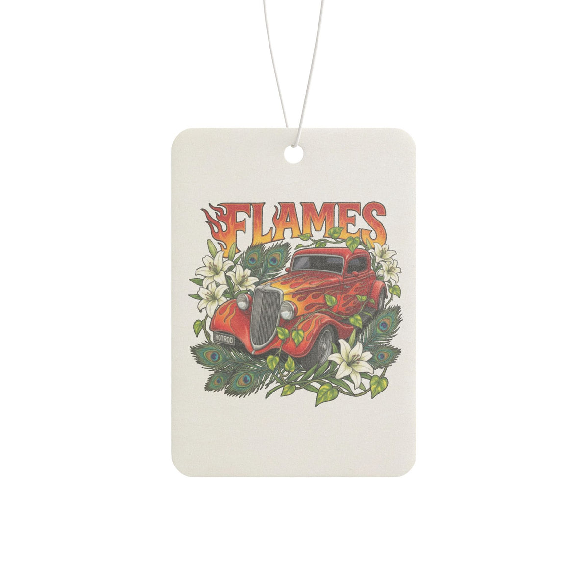 Vintage Flames Car Air Freshener — Retro Hot Rod Floral Design