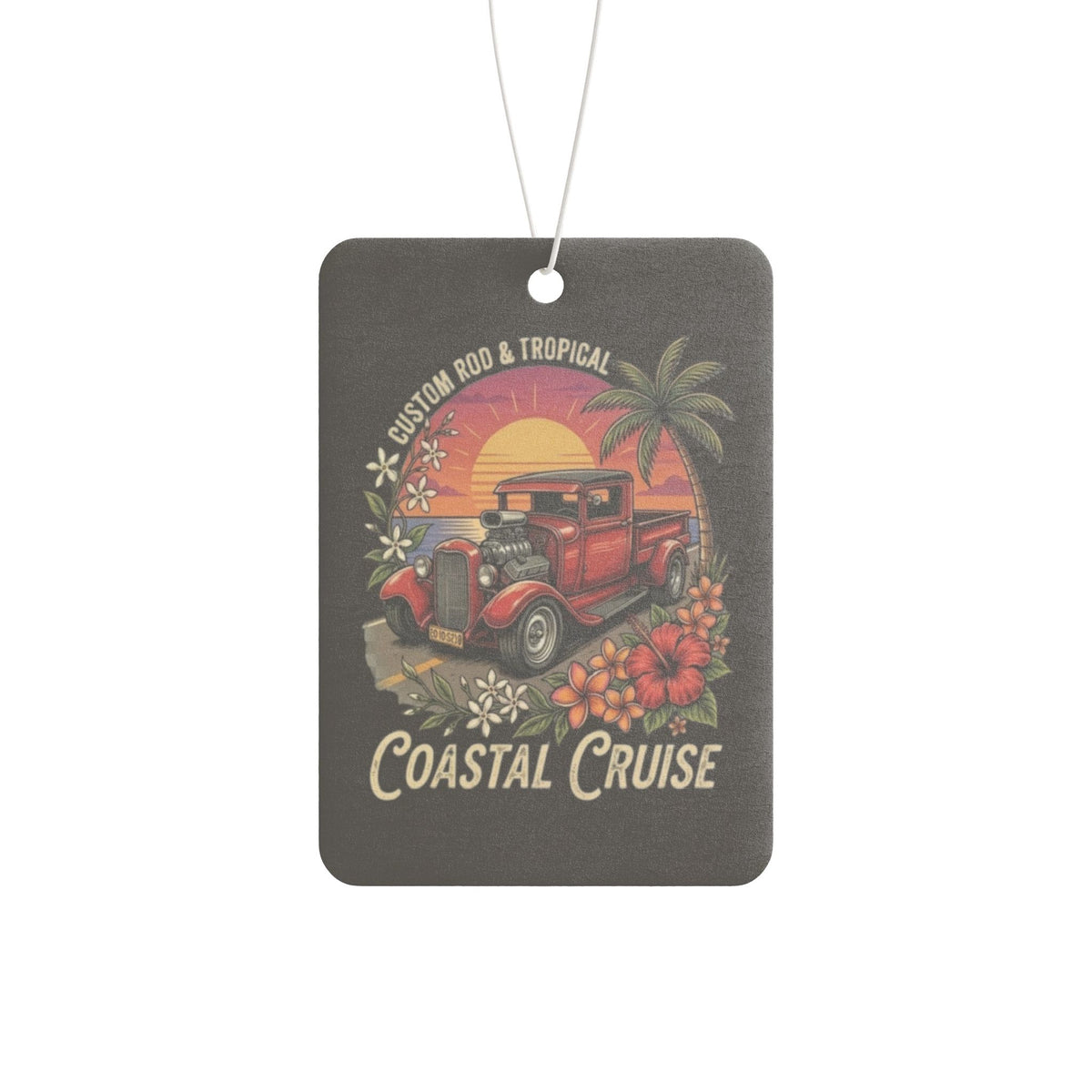 Coastal Cruise Car Air Freshener — Vintage Tropical Sunset Classic Car Scent with botanicals
