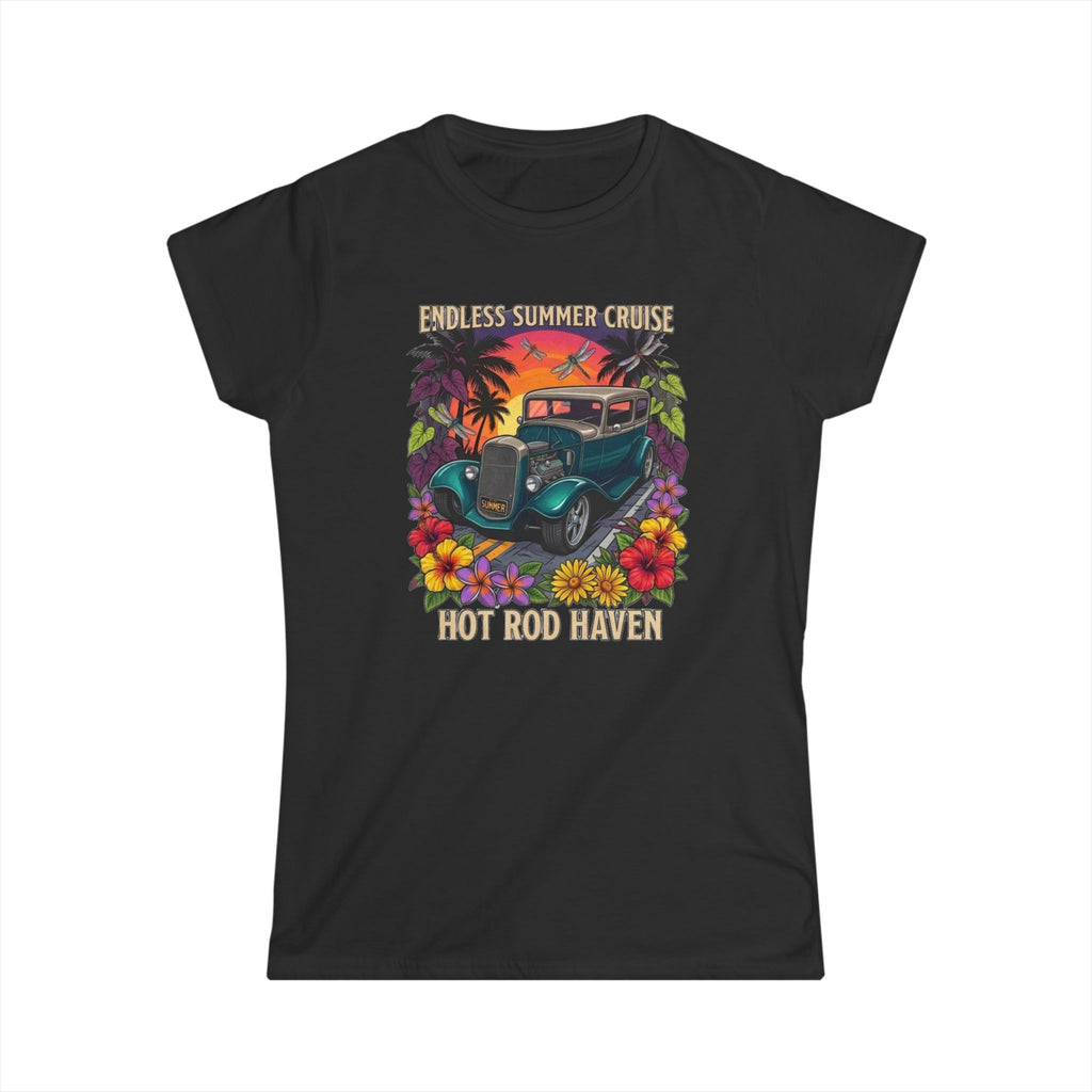 Classic Softstyle Women's T-Shirt 13 Endless summer cruse hot rod haven sunset, drangon flies and tropical botanical