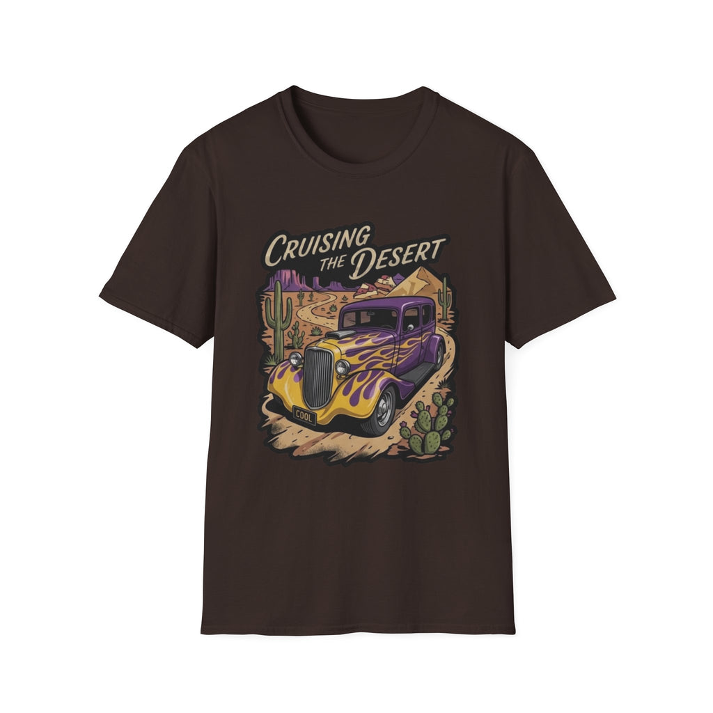Cruising the Desert Vintage Car T-Shirt with cactus botanicals
