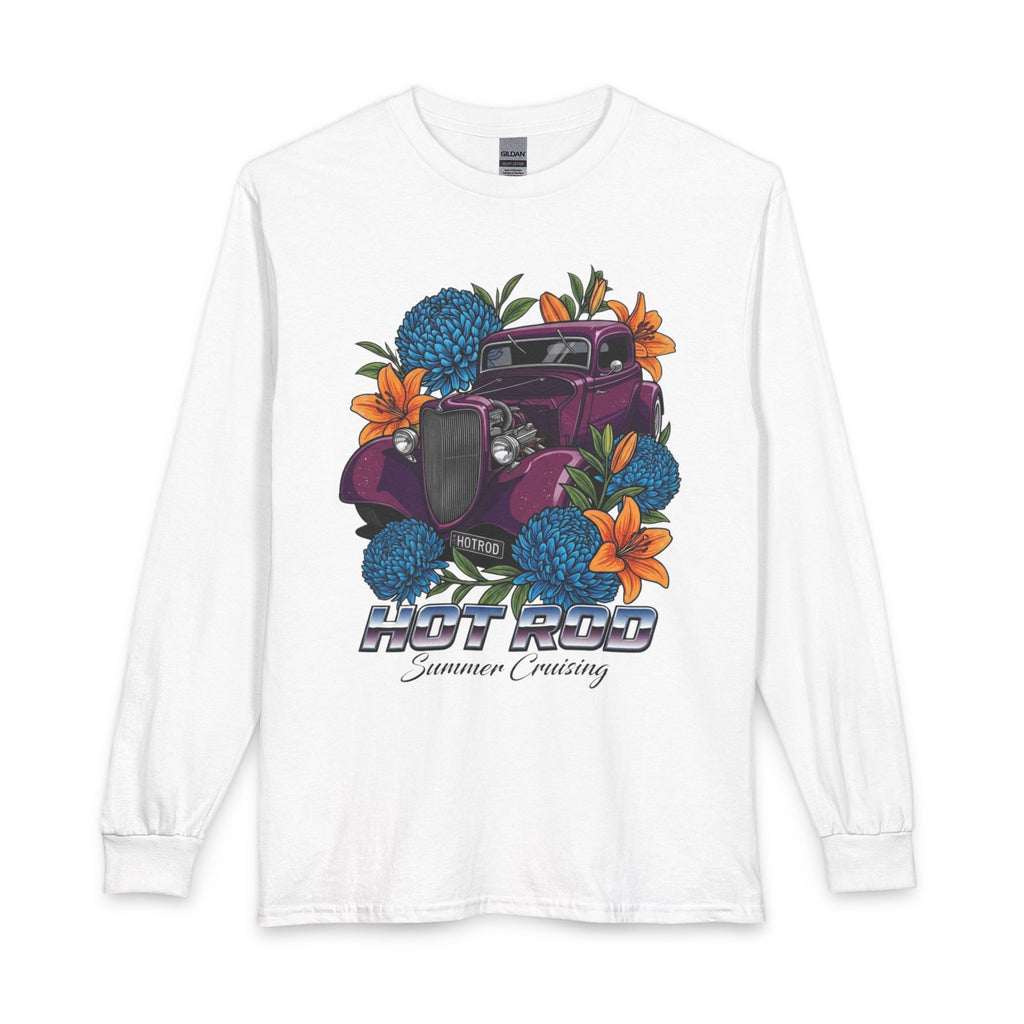 Hot Rod Long Sleeve Tee — 'Hot Rod Summer Cruising' Classic Car Floral Graphic
