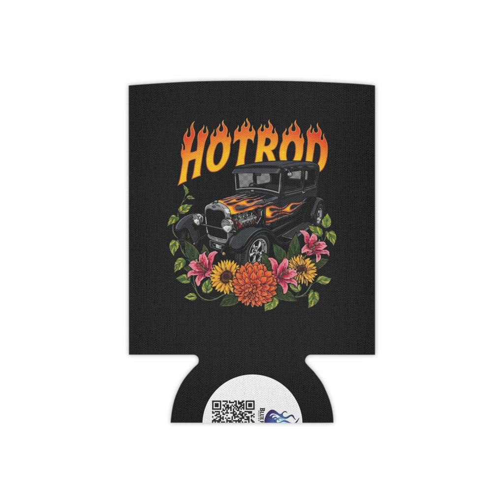 Can Cooler — Retro Hotrod Flames & Floral Vintage Car Koozie