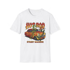 Botanical vintage custom car culture orange car with yellow flames and goldern pothos and bird of paradise