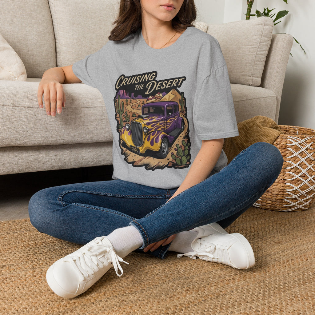 Cruising the Desert Vintage Car T-Shirt with cactus botanicals