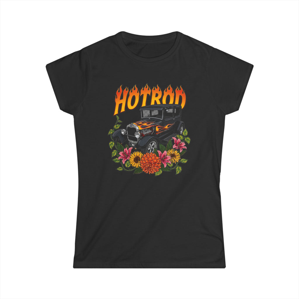 Women's Tee - Classic vintage hotrod with flames blue flames design studio 
