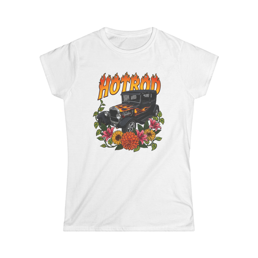 Women's Tee - Classic vintage hotrod with flames blue flames design studio 
