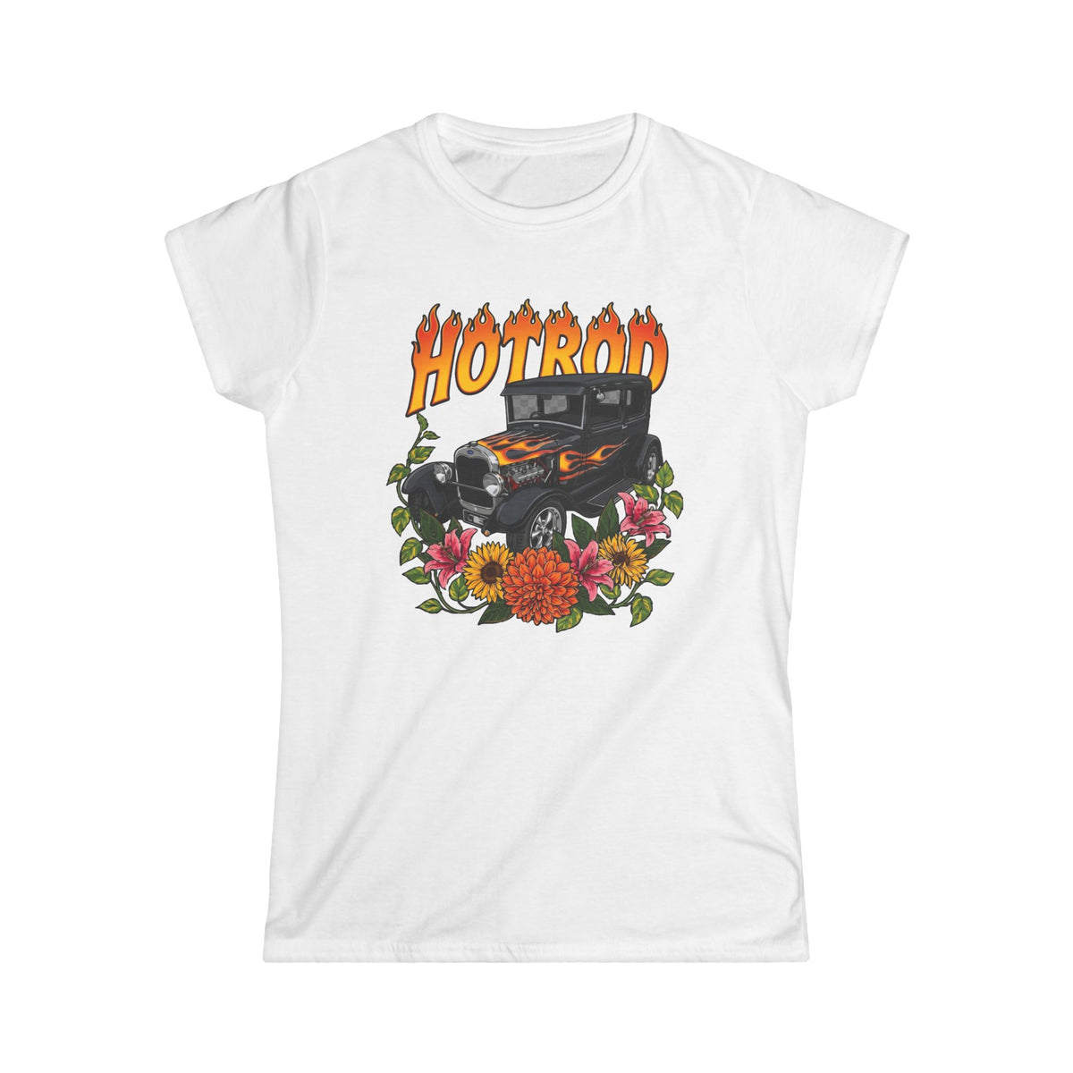 Women's Tee - Classic vintage hotrod with flames blue flames design studio 
